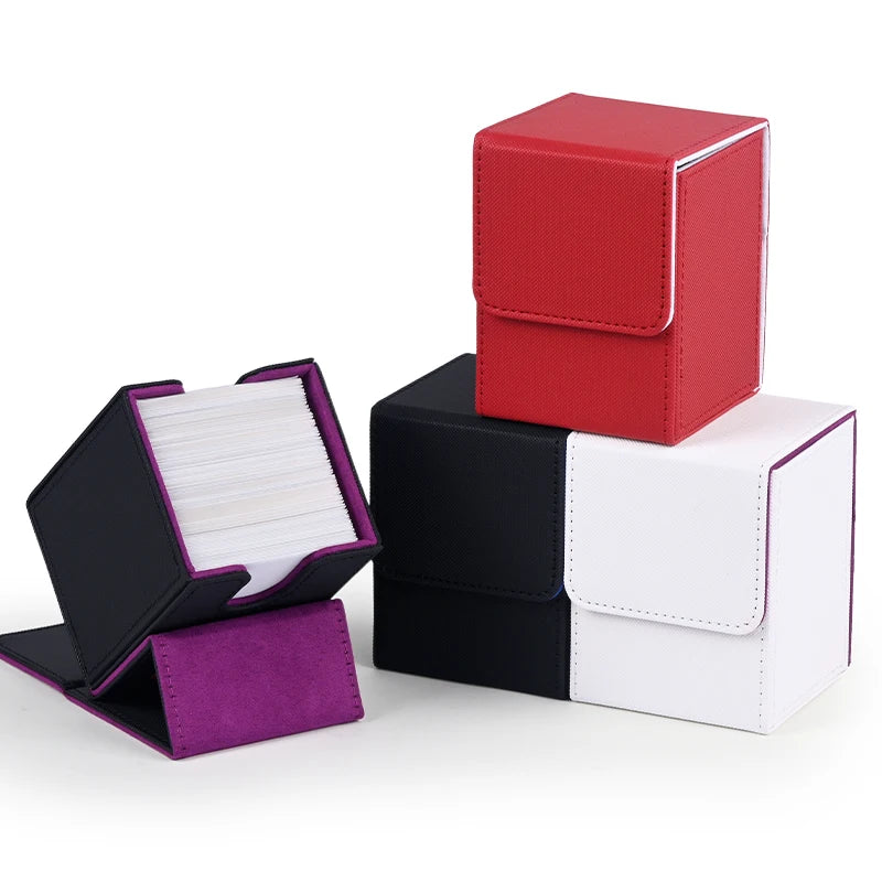Card Deck Box,Card Deck Case Holds 100+ Sleeved Cards, PU Leather Card Storage Box For  TCG game trading cards.