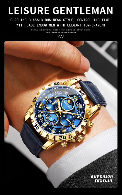 BINBOND Genuine accurate quartz wristwatches for men luxury luminous waterproof chronograph leather strap men's watch reloj
