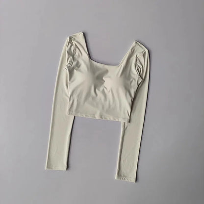 Autumn Slimming Long Sleeved Yoga Top Crossed Back with Fixed Chest Pads for Sports Running Fitness Tight Fitting Shirt