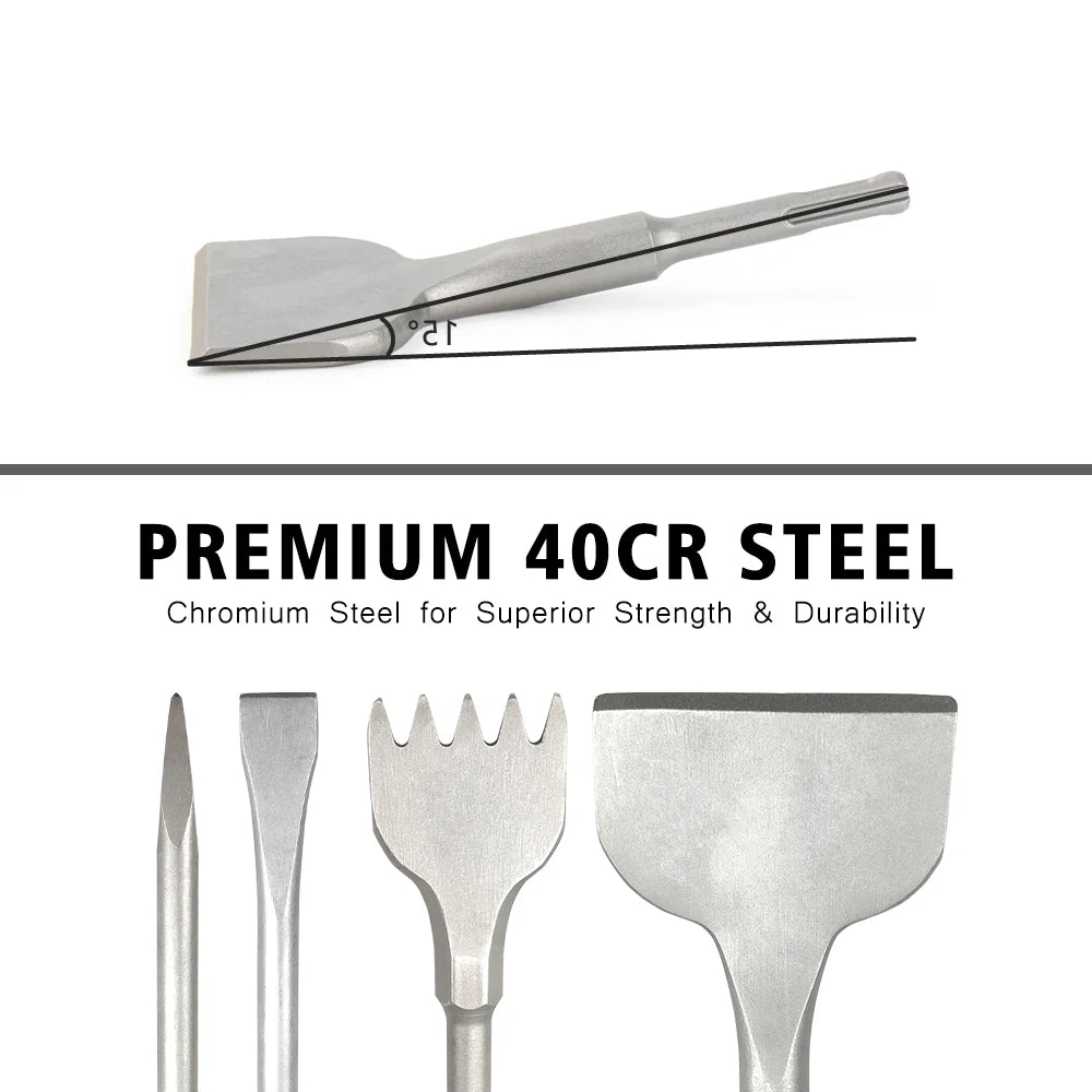 5PC SDS PLUS Round Shank tile Shovel Electric Hammer Chise Wall Concrete Impact Drill 5Teeth  Drill Bit For Masonry SlottingTool