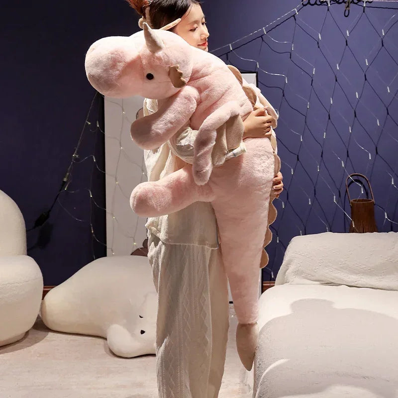 Cartoon Giant Flying Dragon White Pink Snow Dragon Plush Dinosaur Plushie Toy Soft Stuffed Animal Doll Big Sleep Pillow Kid Gift