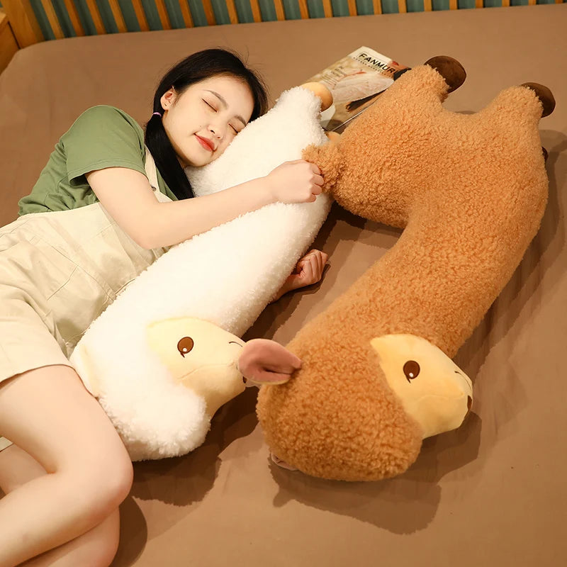 Furry Plush Llama Alpaca Plush Toy Stuffed Soft Long Plush Lifelike Alpaca Sheep Hug Throw Pillow Animals Nap Sleeping Pillow