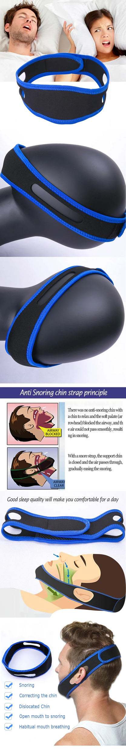 1 adjustable anti-snoring belt, anti-snoring chin support belt, facial lifting and stretching belt