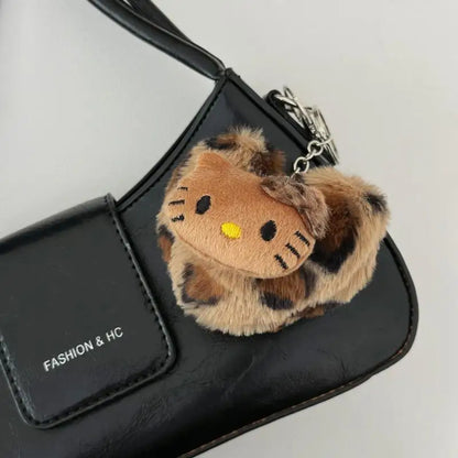 Cartoon Sanrio Hello Kitty Fashion Bag Retro Leopard Doll Pendant Kawaii Anime Toy Keychains Accessories Keyring Christmas Gift