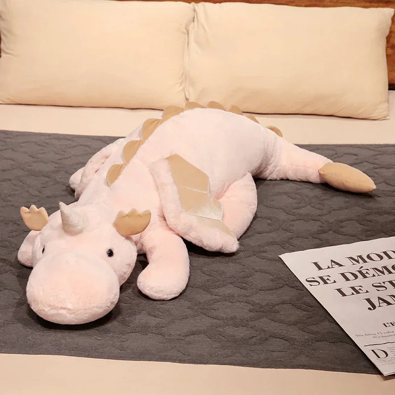 Cartoon Giant Flying Dragon White Pink Snow Dragon Plush Dinosaur Plushie Toy Soft Stuffed Animal Doll Big Sleep Pillow Kid Gift