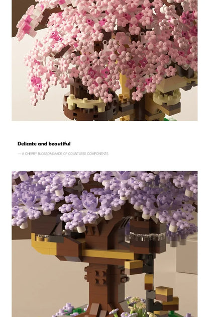 DIY Purple Romantic Cherry Blossom Flower Pink Tree House Assembly Building Blocks Classic Model Miniature Bricks Sets Kid Gifts