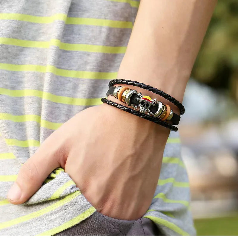 Anime One Piece Bracelet Animation peripherals Toys Accessories European and American Vintage Leather Bracelet Birthday Gifts