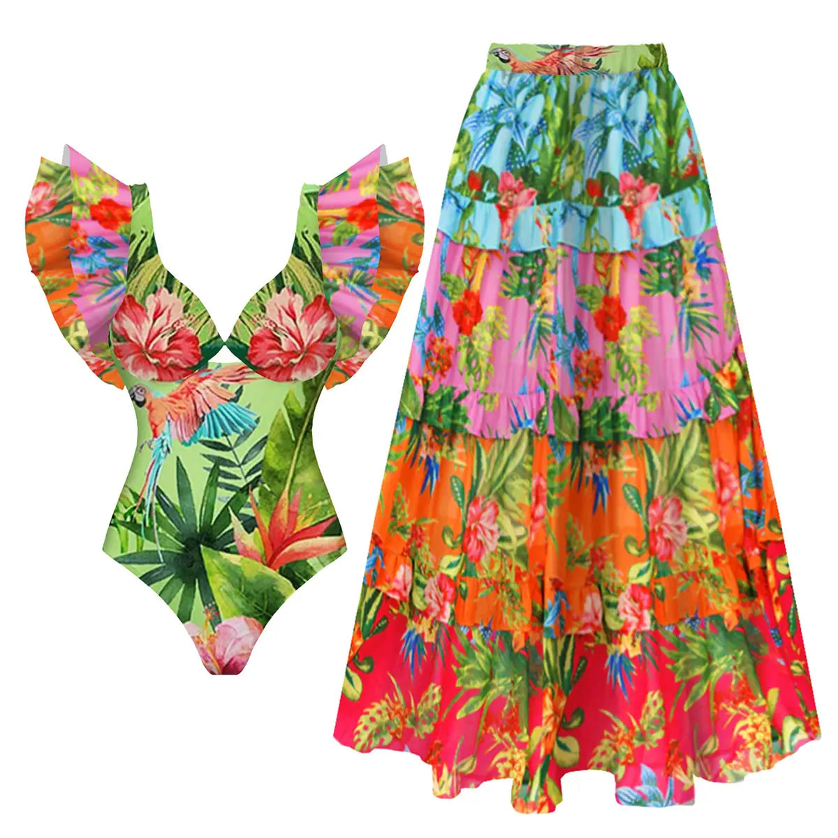 2026 New Sexy Ruffle Bikini Set Printed Brazilian Biquini Women Swimwear Skirt Bathing Suit Girls Summer Beachwear Dress