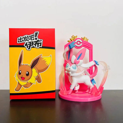 9pcs Pokemon Eevee Evolution Figure Set, Sylveon Espeon Glaceon Leafeon Anime Model Collection Toys for Kids Gift