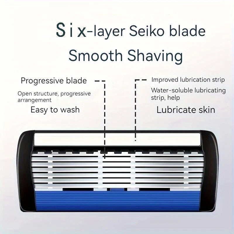 Razor Classic 6 Layer Safety Razor For Men Shaving Hair Removal Shaving Blades Manual Shaver Green 1 Handle With 3 Blades Razors