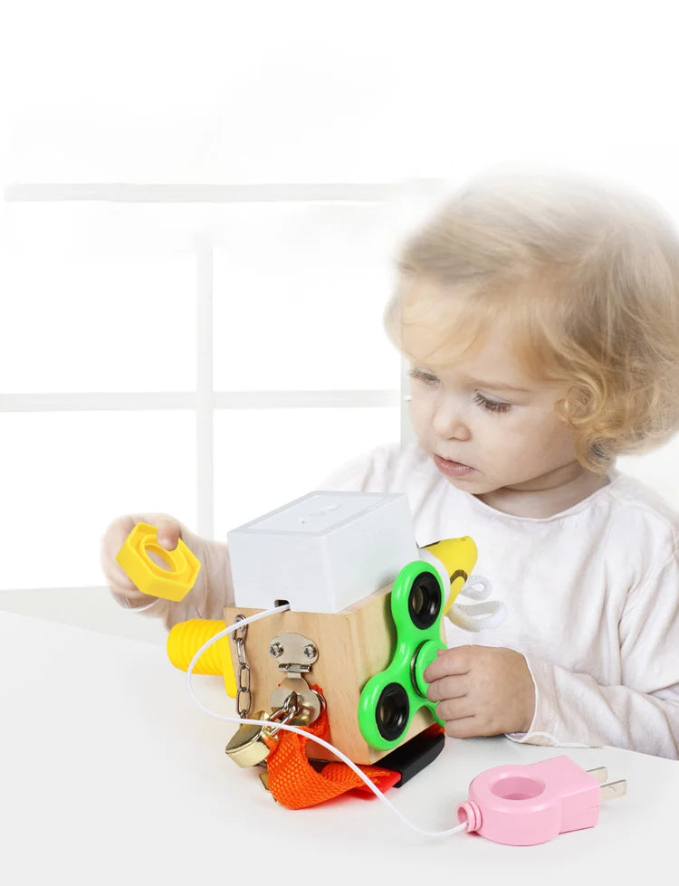 Montessori Kids Busy Cube Board Educational Toys Children Hand Grasping Ability Training Lock Learning Toys For Toddler Gifts