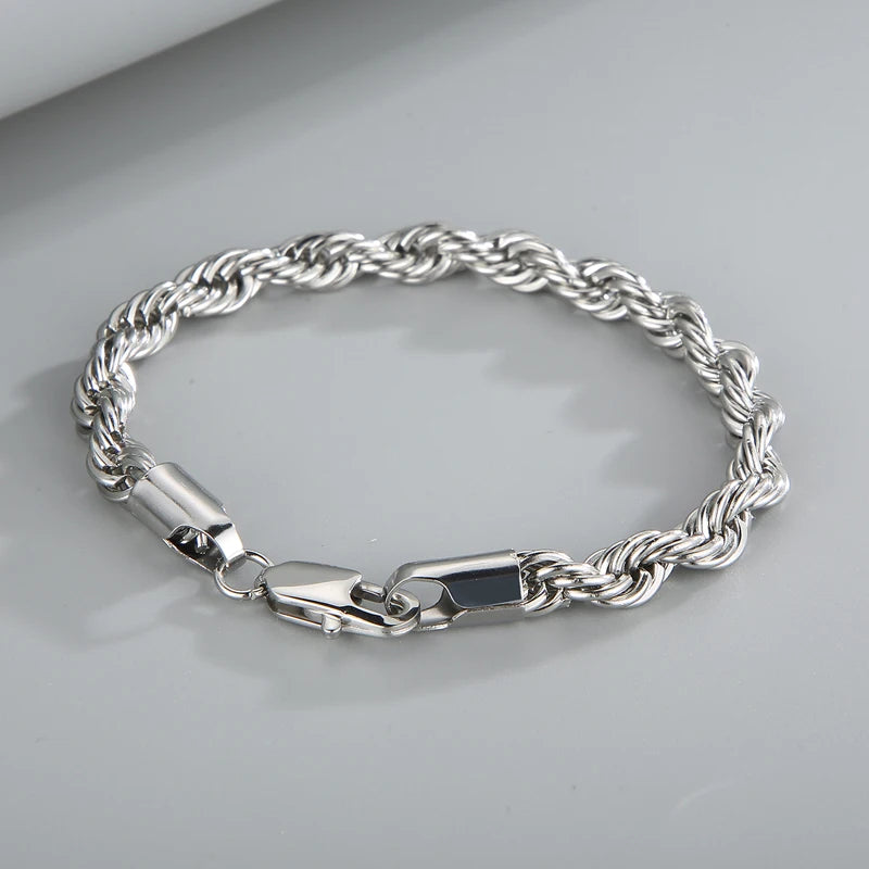 4/6/8mm Stainless Steel Bracelets For Men Women Gold Color Twisted Rope Link Chain Bracelets On the Hand Jewelry Gifts