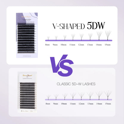 DeceMars V-shaped 5D eyelash extensions Matte Black 12 Rows/Tray for Makeup