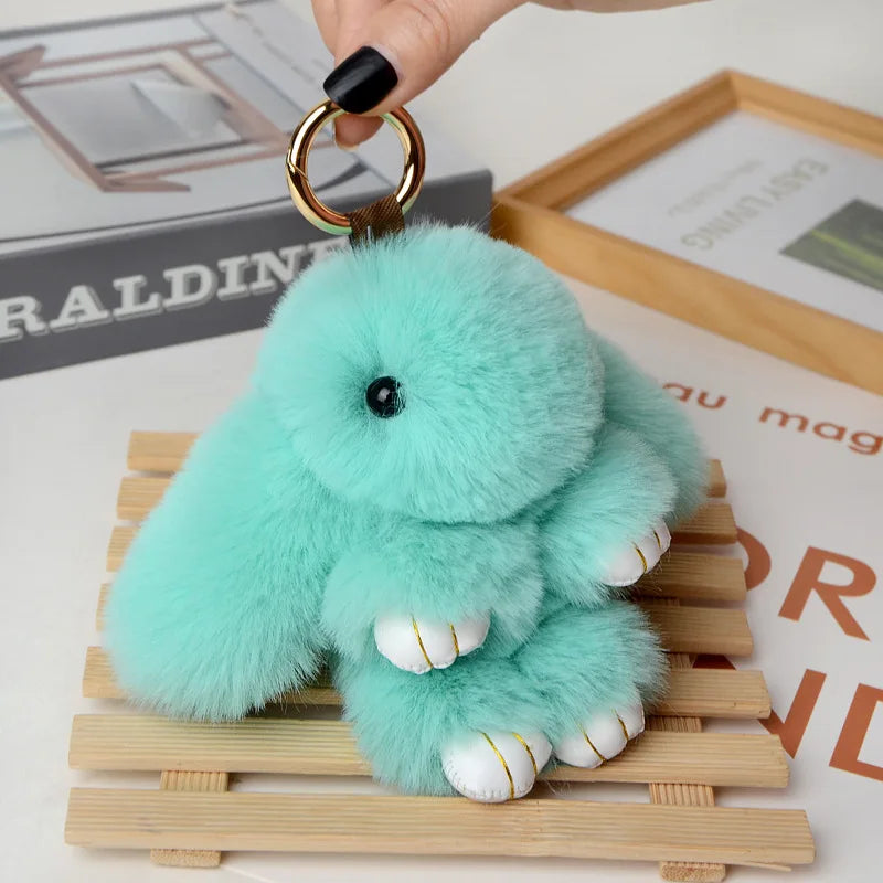 Cute Pluff Bunny Keychain Women Fur Pom Pom Angel Rabbit Key Ring Hare Plush Dolls Toy Girls Bag Car Key Pendant Kids Xmas Gift