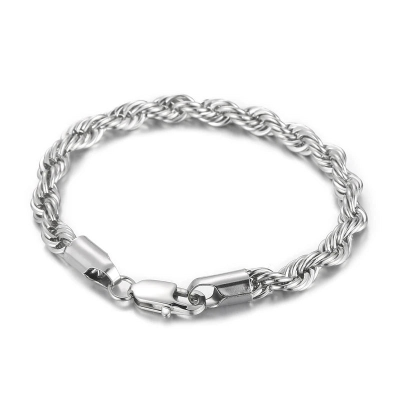 4/6/8mm Stainless Steel Bracelets For Men Women Gold Color Twisted Rope Link Chain Bracelets On the Hand Jewelry Gifts
