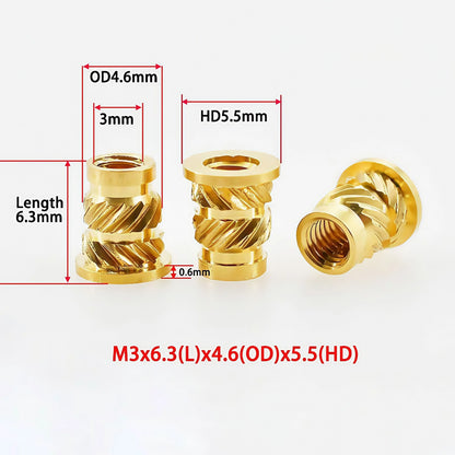 Brass Heat Insert Nut M2 M3 M4 M5 M6 M8 Hot Melt Flange Thread Knurled T-type Copper 3D Printing Injection Embedment Molding Nut