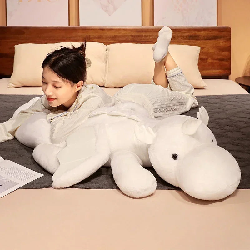Cartoon Giant Flying Dragon White Pink Snow Dragon Plush Dinosaur Plushie Toy Soft Stuffed Animal Doll Big Sleep Pillow Kid Gift
