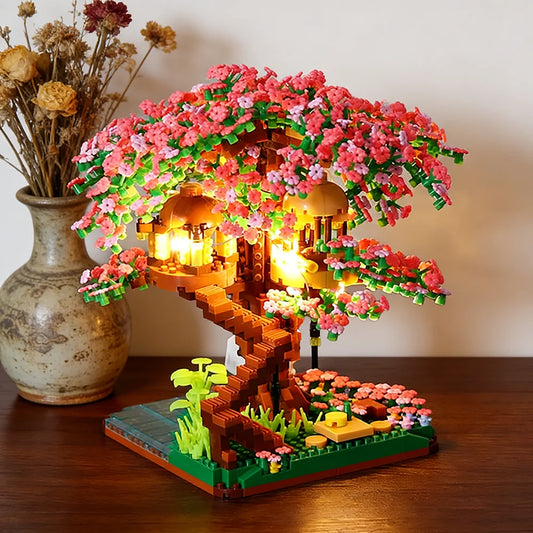 1130PCS Creative Sakura Tree House Building Blocks City Street View Architecture Model Micro Bricks Gift Toy for Kid Girl Adult