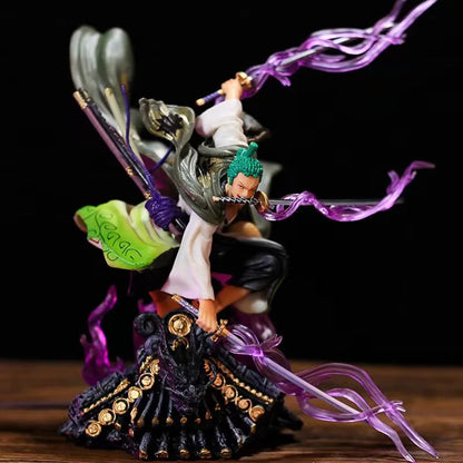 22CM One Piece Anime Action Figure Roronoa Zoro Three Sword Style Roof Scene PVC Collection Model Statue Toy Gift