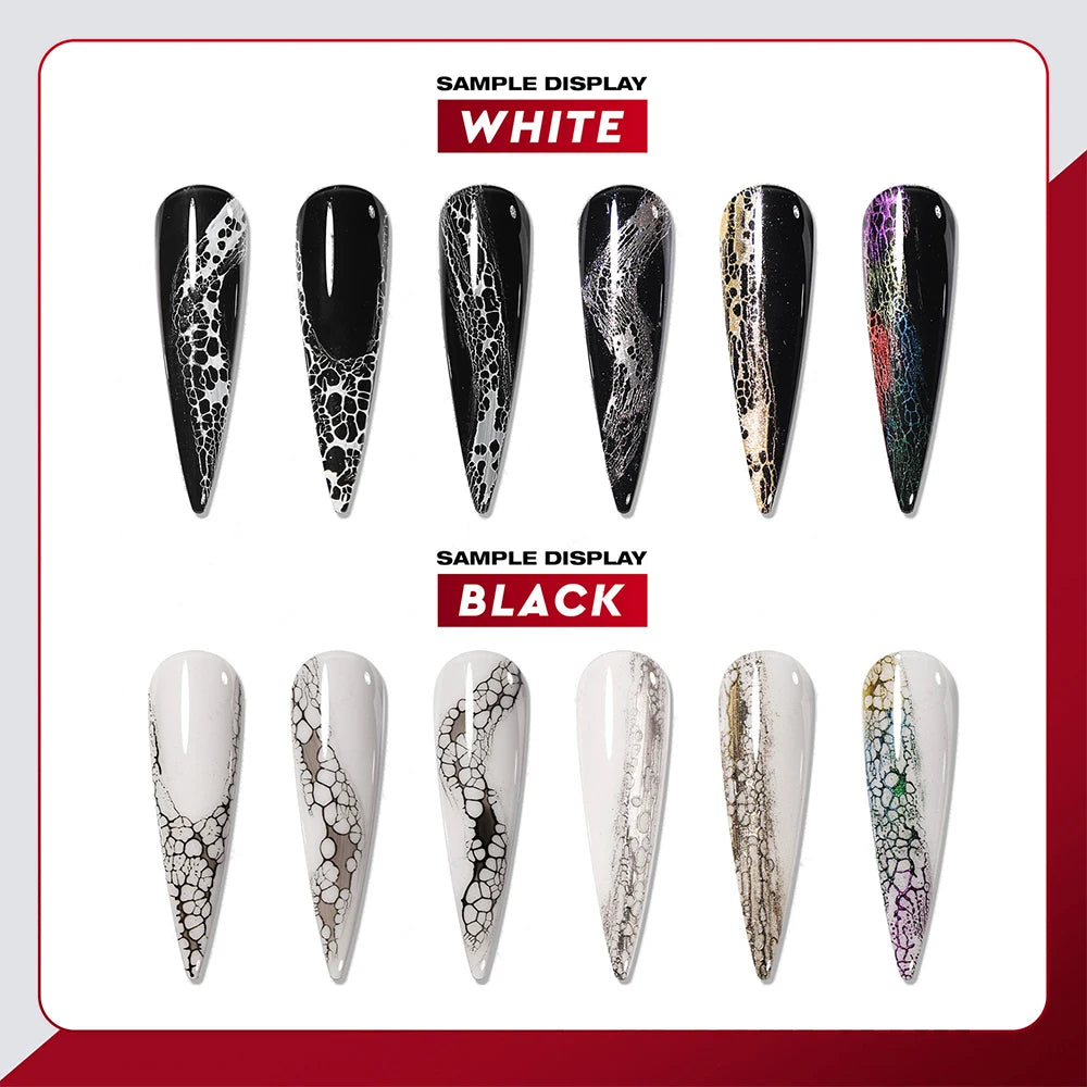 5g White Black Lace Gel Nail Polish Hole Bubble Wave Texture Abstract Nail Gel UV/LED Semi-Permanent Nail Art Painting Varnish 2