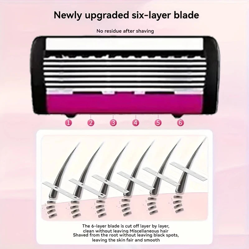 6-layer Blade Women Manually Change The Head To Shave Shaving Knife Shaver Armpit Retreat Private Part Hair Removal Artifact