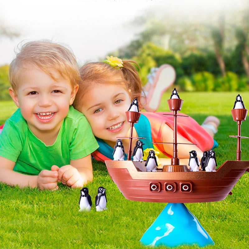 Pirate Boat Puzzle Desktop Game Toy Board Game Balance Penguin Pirate Ship for Parent-child Interaction Birthday Gift