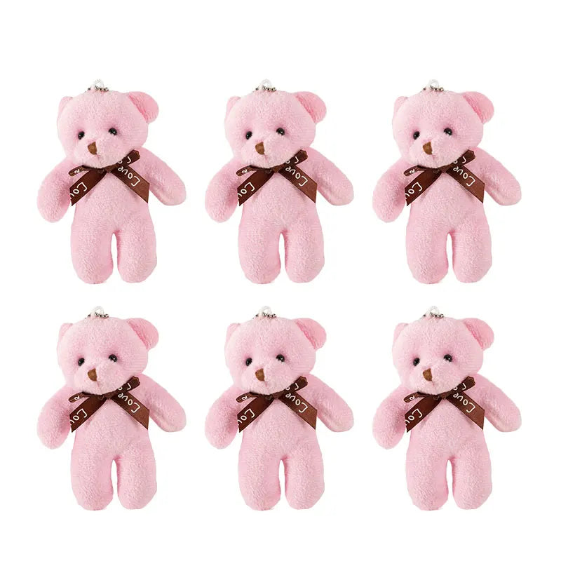 6/12pcs Mini Bear Plush Keychain Colorful Bear Stuffed Toy School Bag Pendant Teddy Doll Graduation Party Supplies Wedding Gift