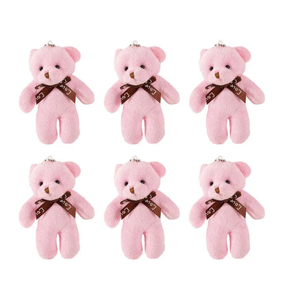 6/12pcs Mini Bear Plush Keychain Colorful Bear Stuffed Toy School Bag Pendant Teddy Doll Graduation Party Supplies Wedding Gift