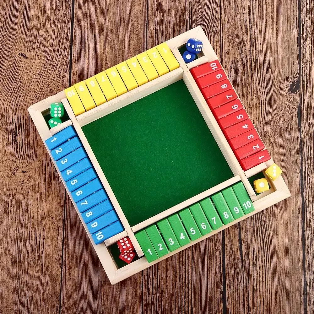 Wooden Arithmetic Dice Board Game – Flip Card Box with 4-Sided Number Tiles, Fun Multiplayer Dice Game for Family & Party