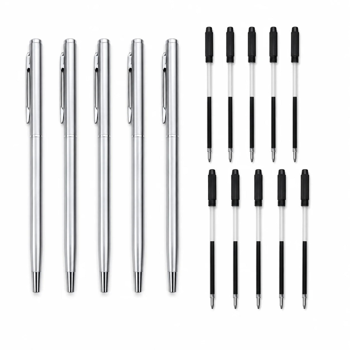5/10/20Pcs Stainless Steel Ballpoint Pens, Silver Metal Medium Nib Smooth Twist Writing Pens for Office School