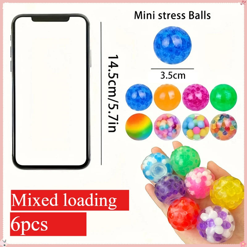 6PCS Mini Squishy Stress Balls Set Rainbow Squeeze Ball EDC Toy Sensory Fidget Toy Durable Non-Toxic Squeeze Balls Relief Stress