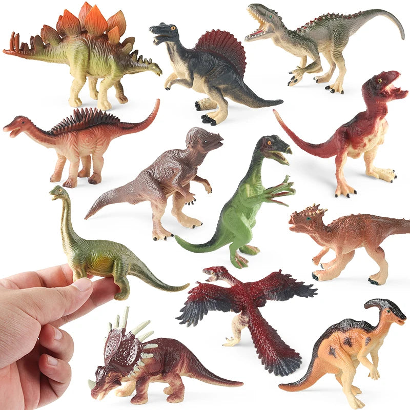 Oenux 12PCS Jurassic Dinosaur Set Velociraptor Stegosaurus Spinosaurus T-Rex Model Action Figures PVC Collection Kids Toy Gift