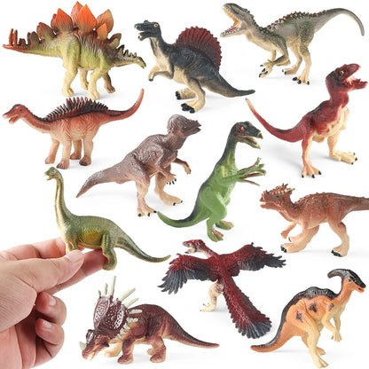 Oenux 12PCS Jurassic Dinosaur Set Velociraptor Stegosaurus Spinosaurus T-Rex Model Action Figures PVC Collection Kids Toy Gift