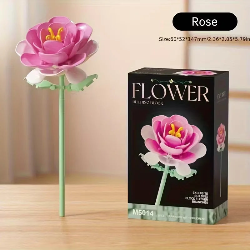 Micro particle building block flower set, DIY assembly floral decoration, suitable for desktop decoration and room accessories [