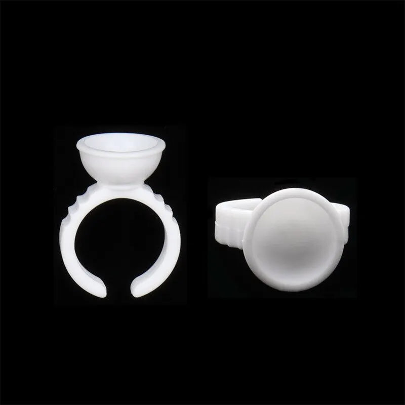 100pcs Disposable White Glue Holder Ring Adhesive Pallet For Eyebrow Tattoo Pigment Eyelash Extension Container Ring Cup