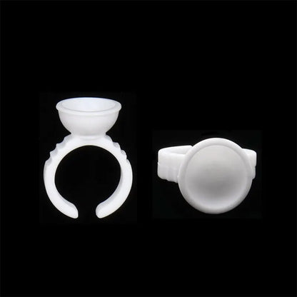 100pcs Disposable White Glue Holder Ring Adhesive Pallet For Eyebrow Tattoo Pigment Eyelash Extension Container Ring Cup