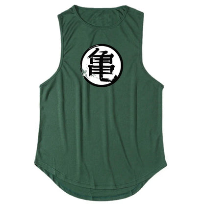 Japanese Anime Turtle Script Printed Summer Fitness Sports Tank Tops Men Gym Clothing Workout Sleeveles Shirt Loose Running Vest