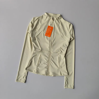 Outdoor Sports Long Sleeved Women Slim Yoga Clothes Quick Dry Zipper Cardigan Stand Up Collar Jacket Running Fitness Jacket Top