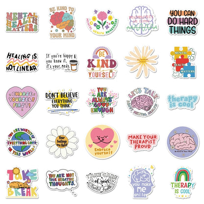 50/100PCS Mental Health Motivational Phrase Theme Stickers Cartoon Graffiti Decal DIY Phone Fridge Helmet Laptop Car Stickers