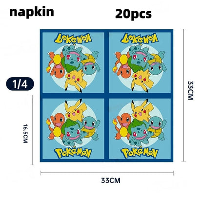 Decoration Pokemon Birthday Party Hats Pikachu Disposable Tableware Tablecloth Cup Plate Napkin Baby Shower Party Favors Pokemon