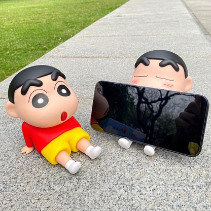 Crayon Shin-chan Phone Holder - Kawaii Anime Figure Desk Stand for Phones, Cute Cartoon Watching TV Model Collector Decor