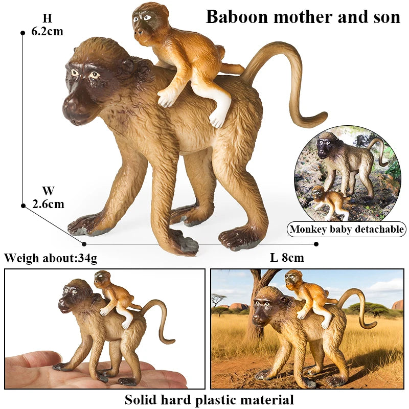 Oenux Simulation Wild Animal Chimpanzee Orangutan Gorilla Tree Sloth Monkey Model Action Figures Garden Miniature Decoration Toy