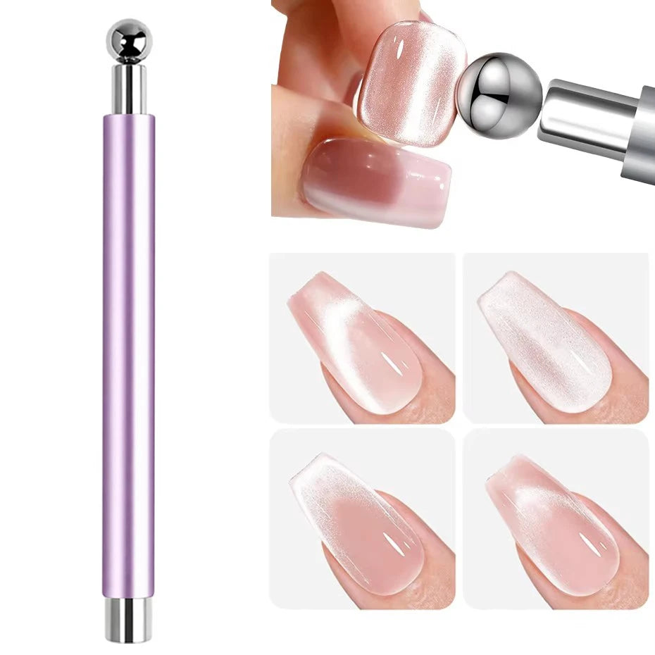 1/6Pcs Cat Eye Nail Magnet Tool Set Double Ended Magnet Stick Round Ball Flat Magnets Cat Eye Heart French Water Ripple Nail Art