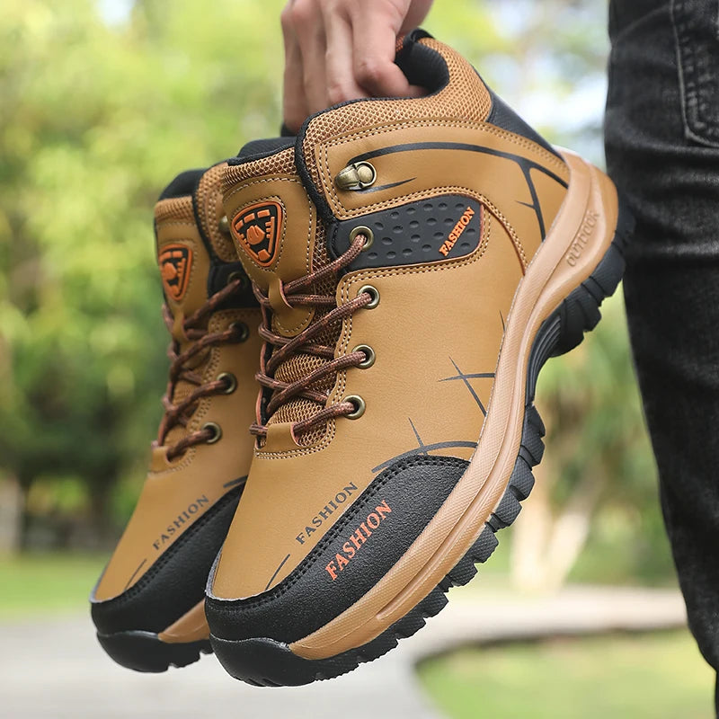 Retro Men Hiking Boots for Spring Autumn Comfort Breath Anti Slip Hiking Shoes Outdoor Camping Waterproof Work Shoes Sizes 39-46