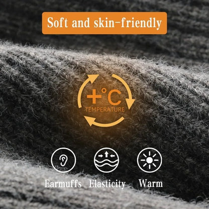 Men Winter Knitted Hat Plush Warmth Peaked Cap Outdoor Earmuff Casual Fashion Faux Fur Lined Hooded Hats Cycling Ear Protection
