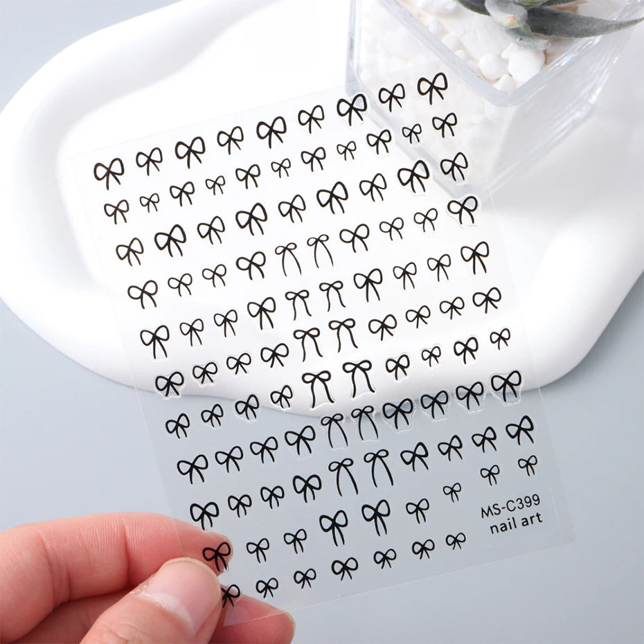 1/2pcs Black White Pink Mini Bowknot Design Nail Art Sticker Self Adhesive Lace Ribbons Bow Butterfly Decals Nail Art Decoration