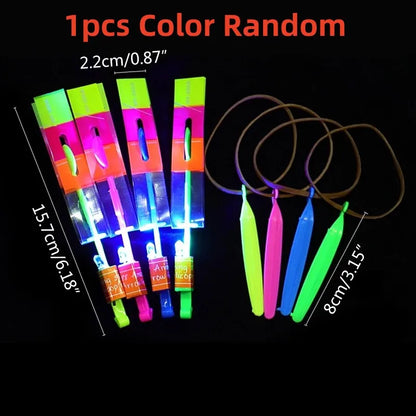 Outdoor Flash Rocket toy LED Lights Glowing Slingshot Rocket Helicopter Flying Toy kid's Party Fun Gift Rubber Band Ejector Toys