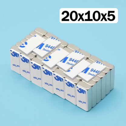 20x10x2 60x10x3mm Super Powerful Block Neodymium Magnet  With double-sided adhesive Magnet N35 Strong Permanent Magnetic imanes