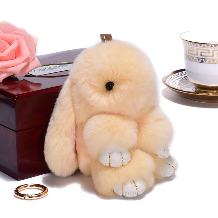 Cute Pluff Bunny Keychain Women Fur Pom Pom Angel Rabbit Key Ring Hare Plush Dolls Toy Girls Bag Car Key Pendant Kids Xmas Gift