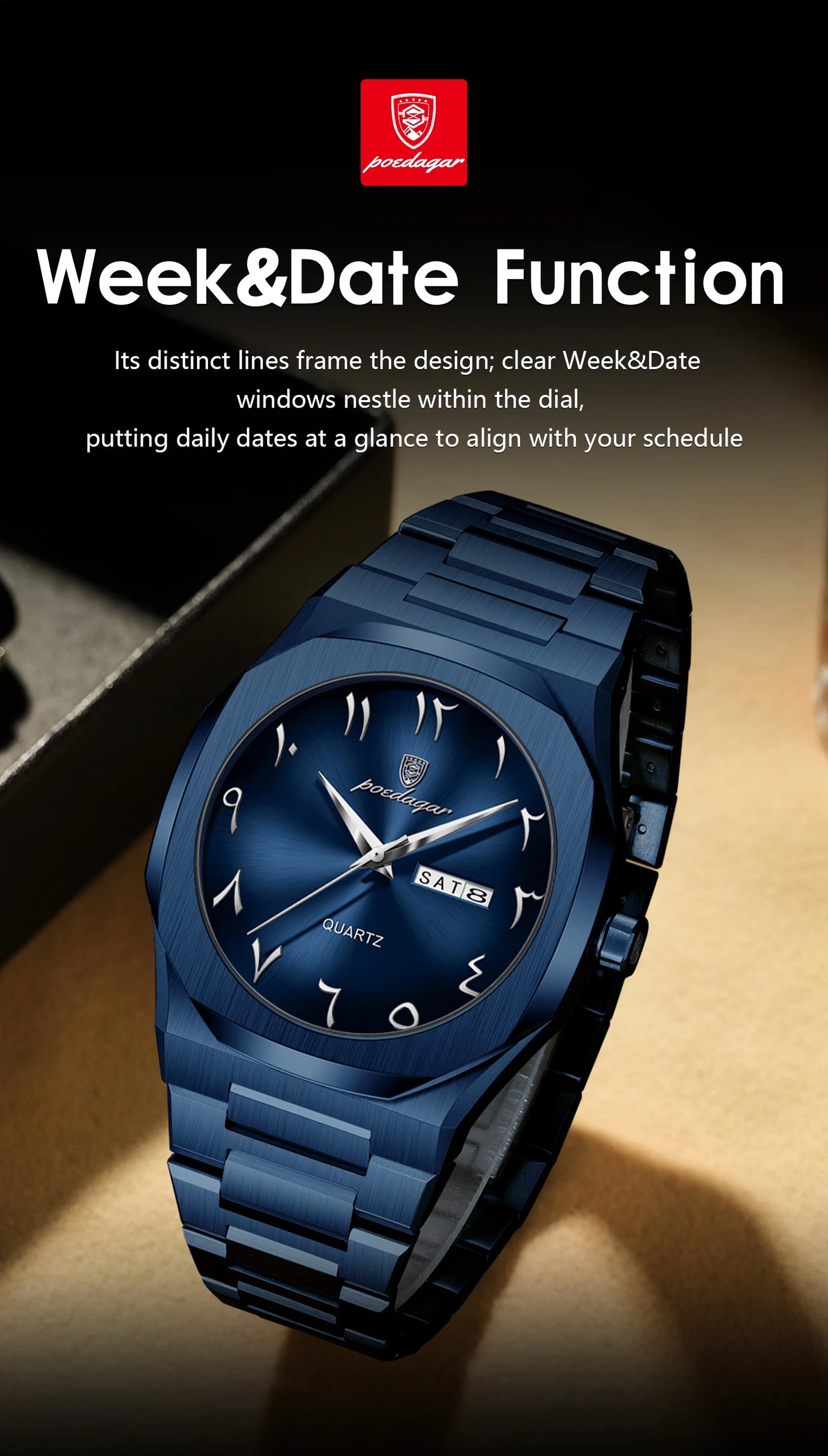 POEDAGAR Luxury Fashion Men's Clock Waterproof Week Date Male Watch Quartz Stainless Steel Business Watches For Man Reloj Hombre